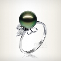 Tahiti black pearl ring 【 double heart honey love 】